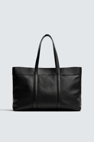 Zara LEATHER SHOPPER BAG - LIMITED EDITION - Black