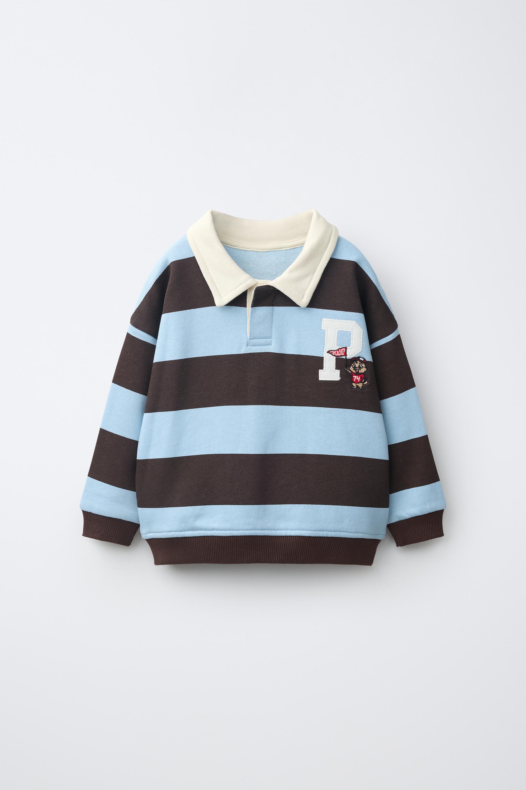 STRIPED EMBROIDERED POLO — Brown-Blue