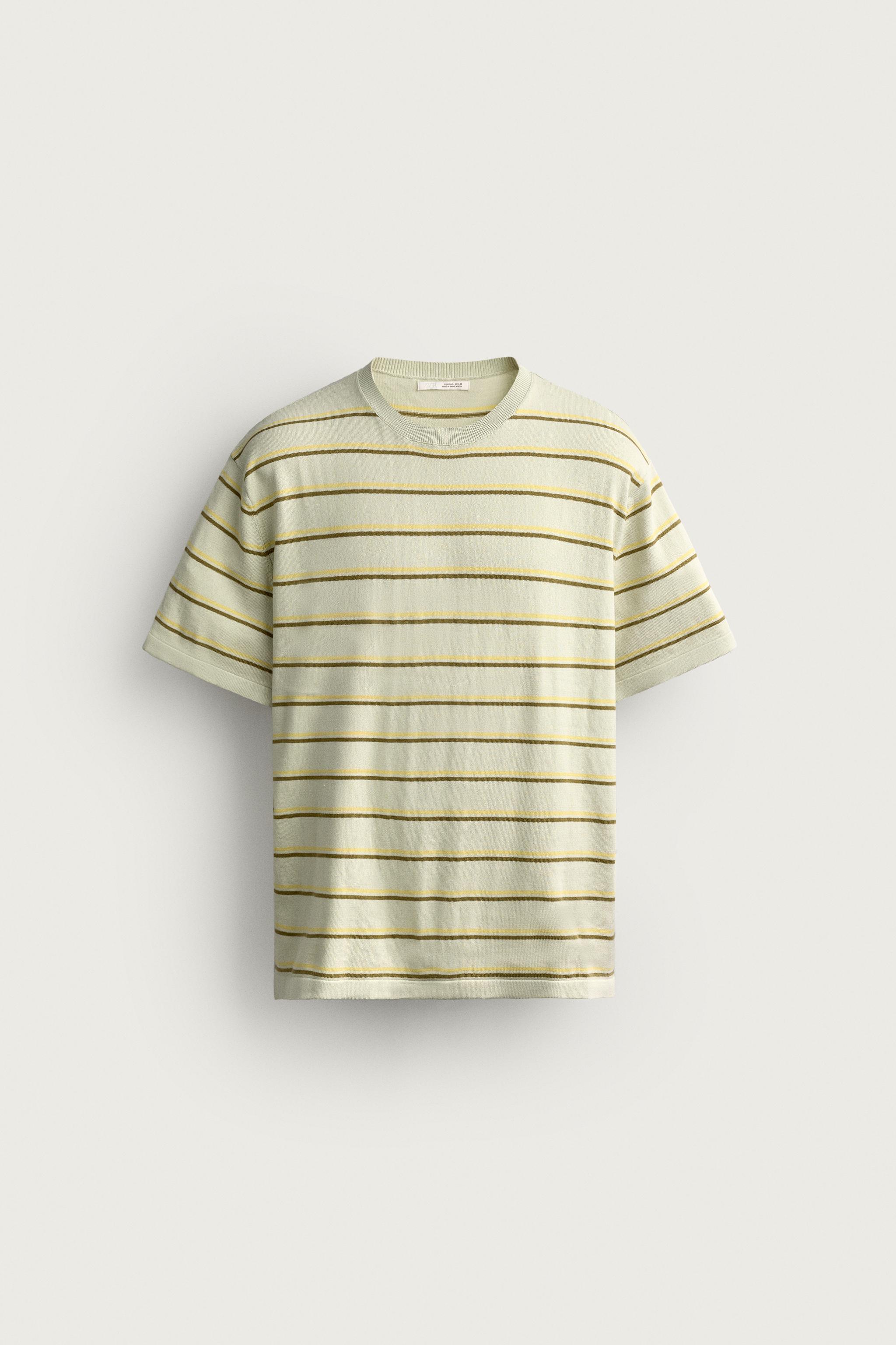 STRIPED REGULAR FIT KNIT T-SHIRT — Sea green