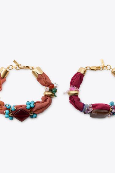 PACK OF 2 FABRIC BEADED BRACELETS - Multicoloured by Zara - Image 2