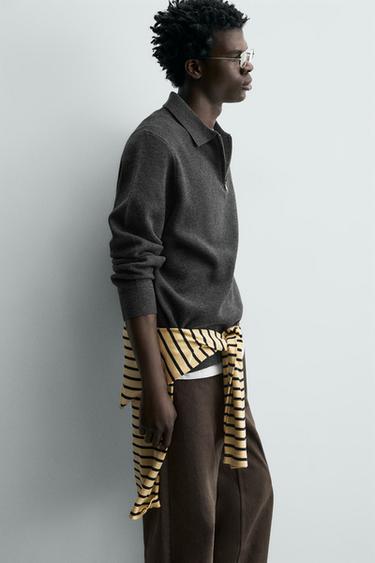 KNIT POLO SHIRT WITH ZIP - Grey marl by Zara - Image 6