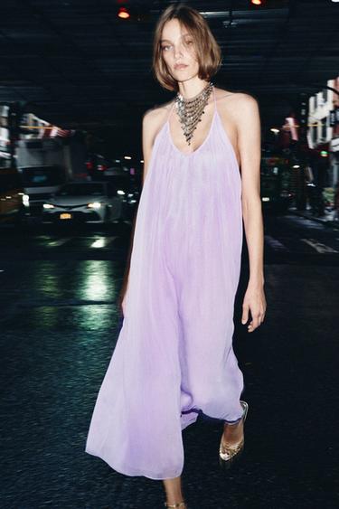 Zara ZW COLLECTION LONG STRAPPY DRESS - Mauve