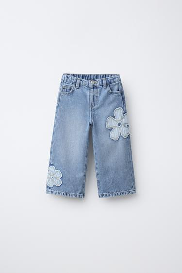 WIDE-LEG JEANS WITH FLOWERS - Blue by Zara