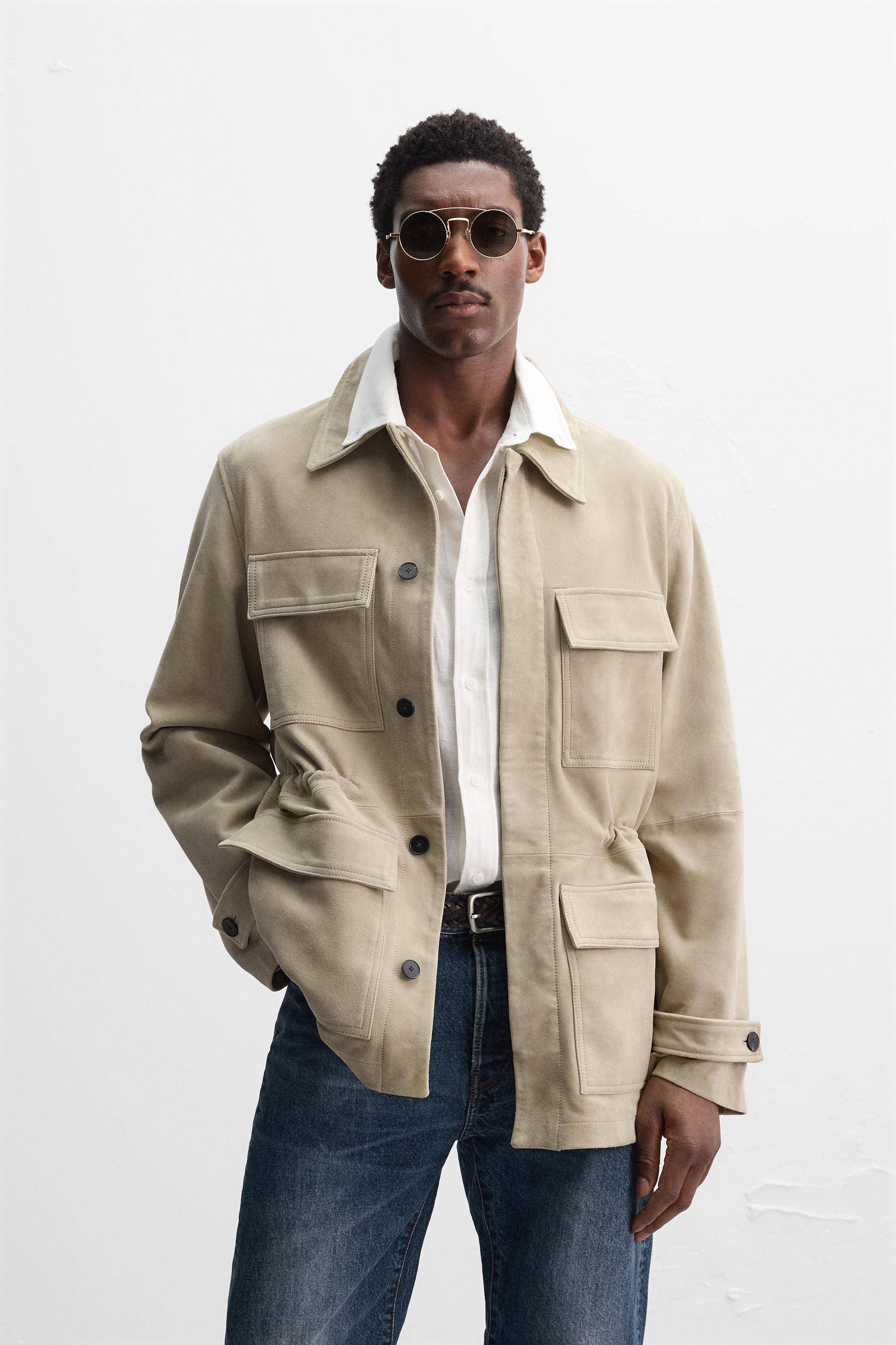 限定版 スエードレザー パッチポケットパーカ - ベージュ | ZARA