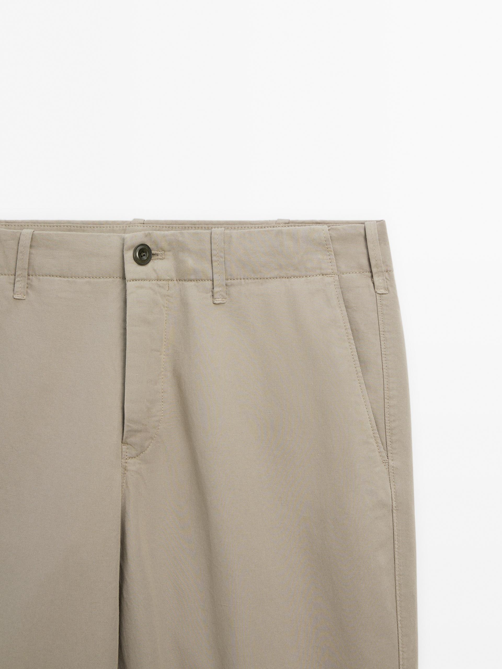 Linen and cotton blend tapered-fit chinos - Oyster-white