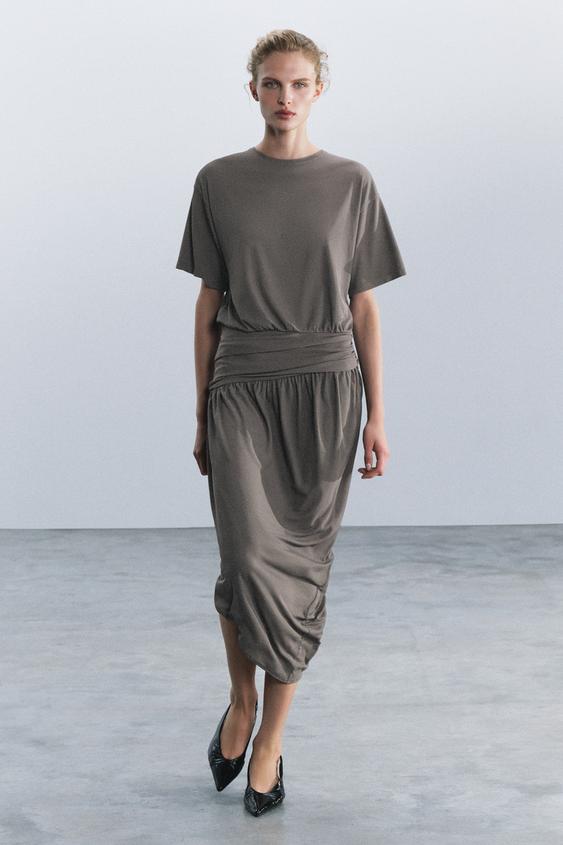 DRAPED DRESS - Grey / Blue by Zara - Image 0