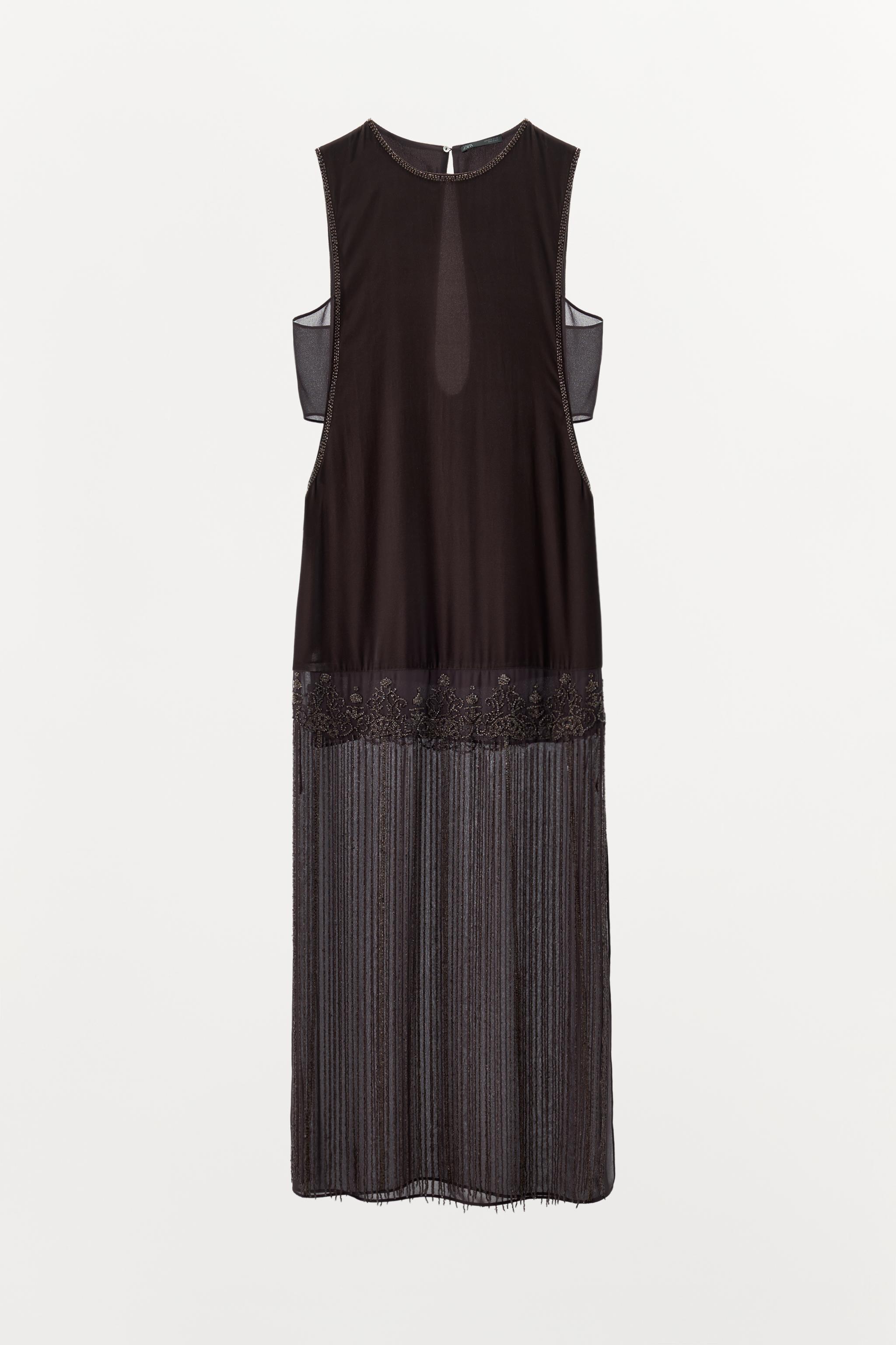COMBINED VELVET BEADED FRINGE DRESS