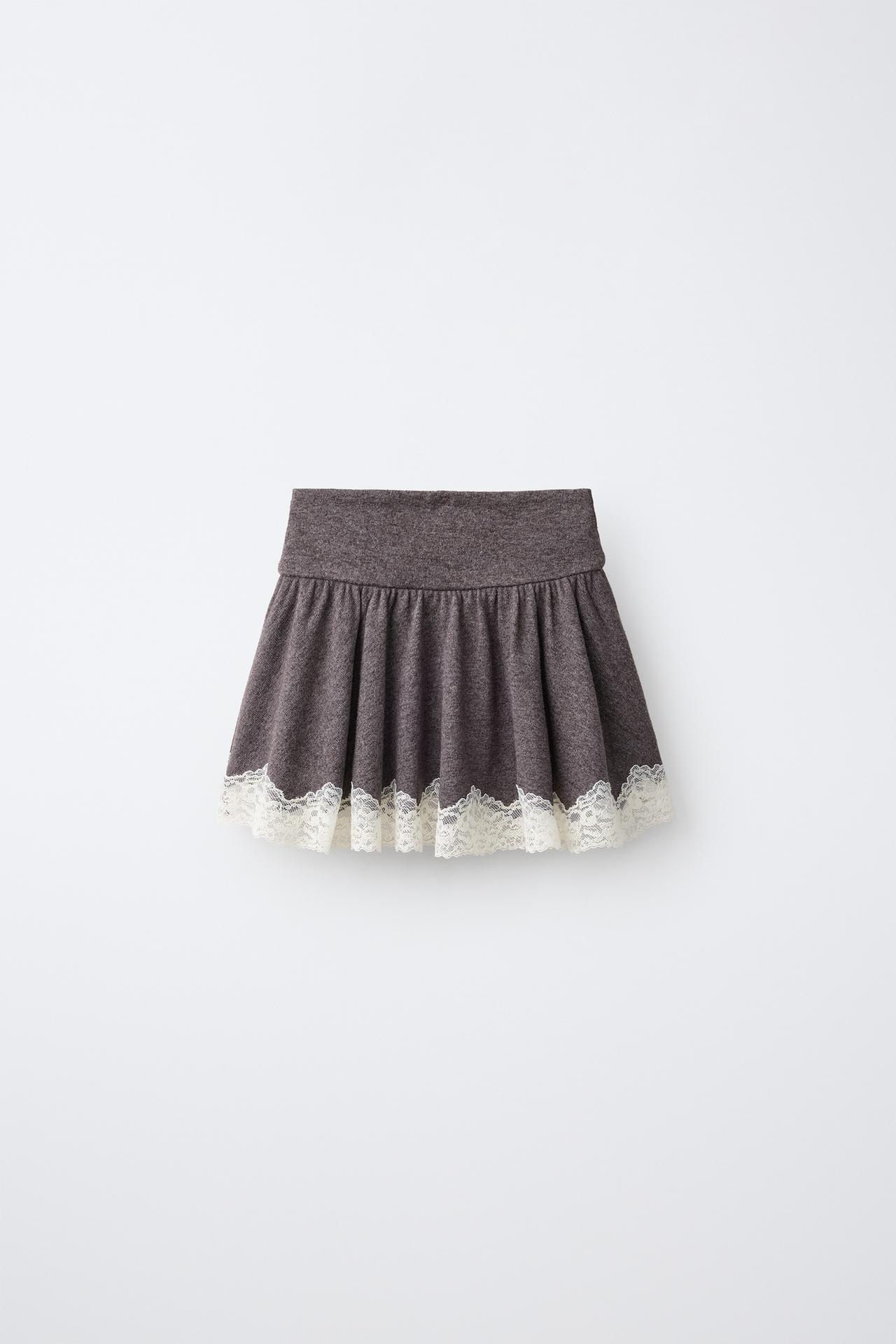 SOFT TOUCH LACE SKIRT — Brown