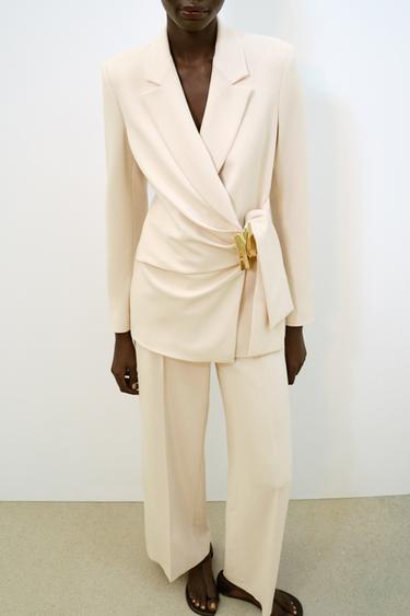 DOUBLE-BREASTED BLAZER WITH BUCKLE - Ecru by Zara