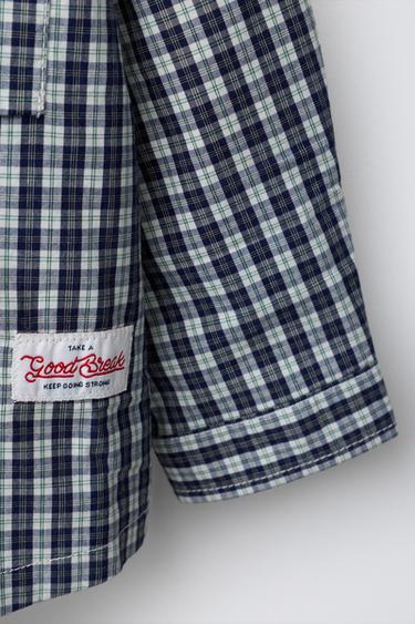 SURCHEMISE À CARREAUX AVEC CAPUCHE - Bleu de Zara - Image 3