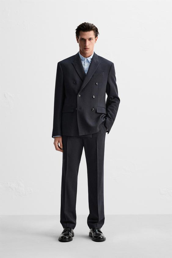 HERRINGBONE SUIT PANTS - Navy blue | ZARA United States