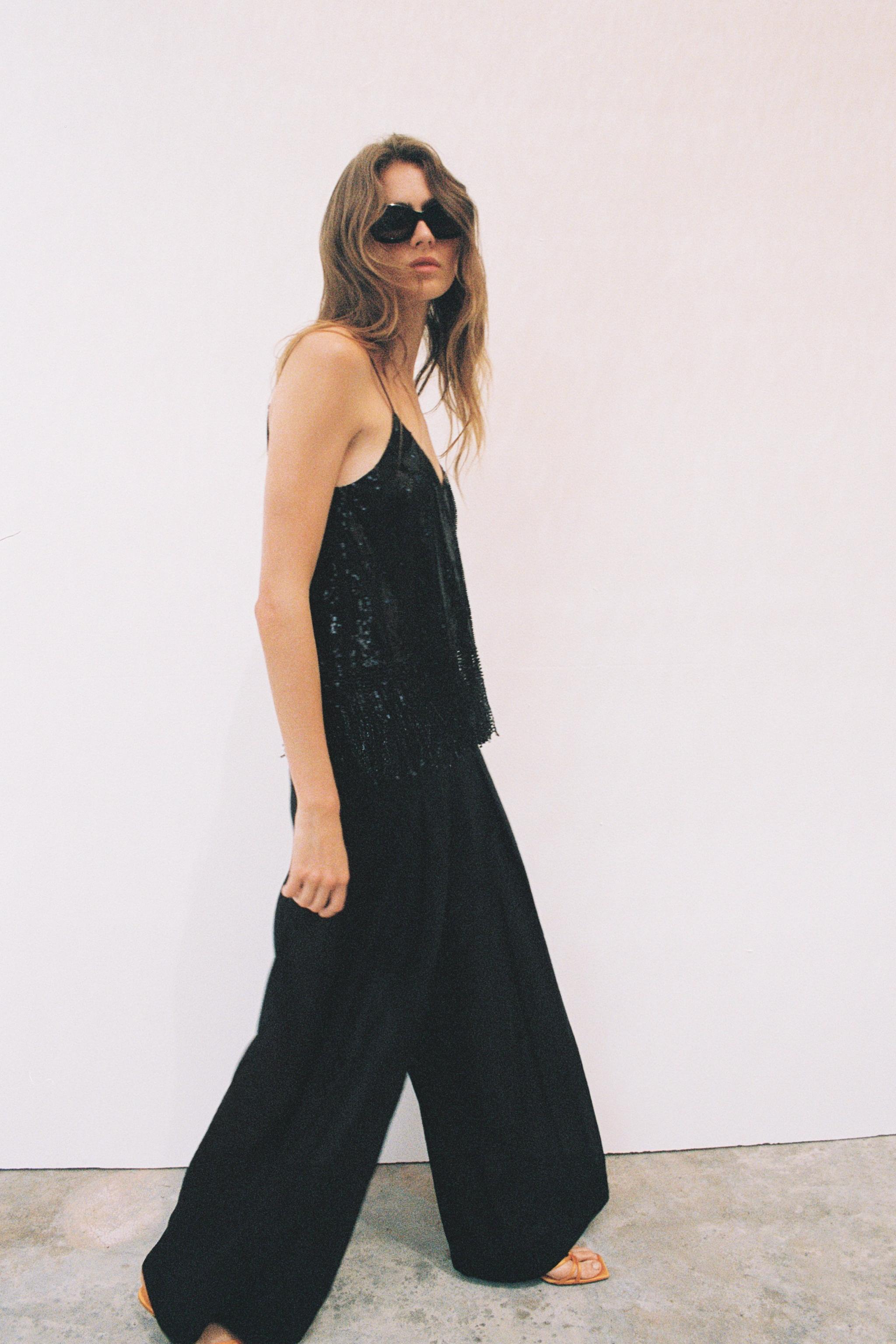 SEMI-SHEER WIDE LEG PANTS
