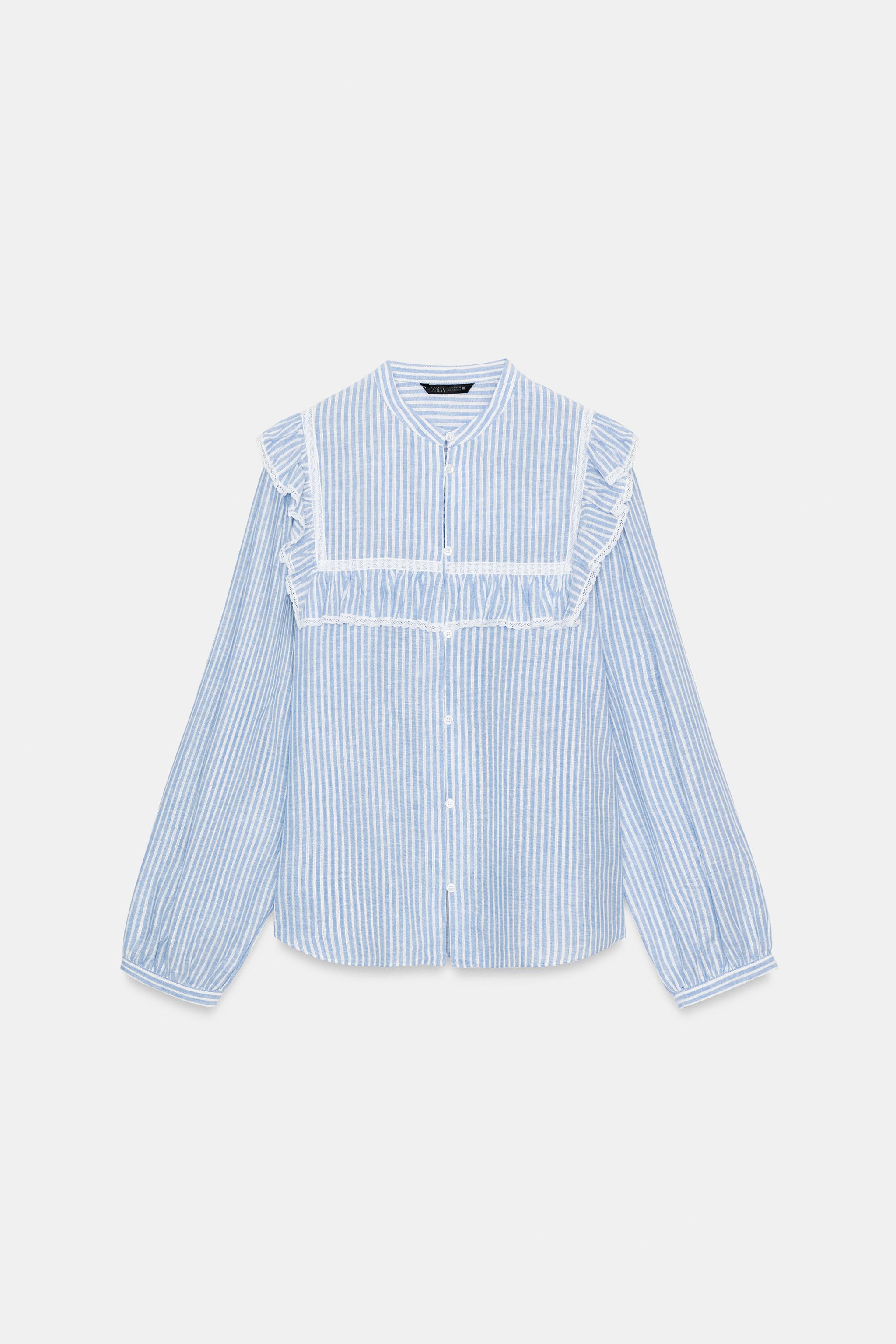METALLIC THREAD RUFFLED STRIPED SHIRT
