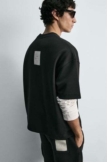 T-SHIRT WITH LABEL PATCH - Black by Zara - Image 5