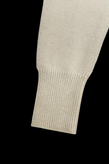 Zara SHOULDER PAD CROPPED KNIT SWEATER - Stone