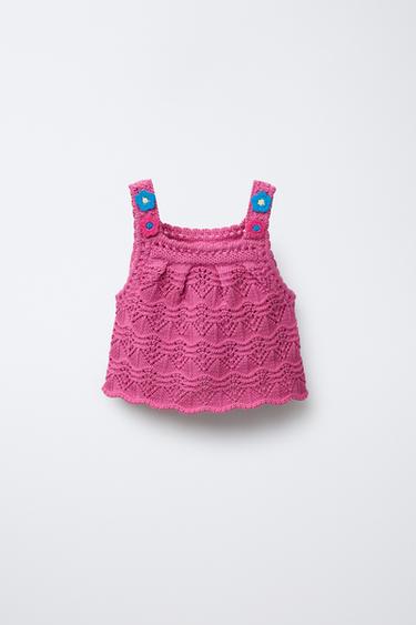 Zara FLORAL CROCHET KNIT TOP - Fuchsia