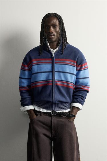 COLOUR BLOCK WASHED CARDIGAN — Blue 2