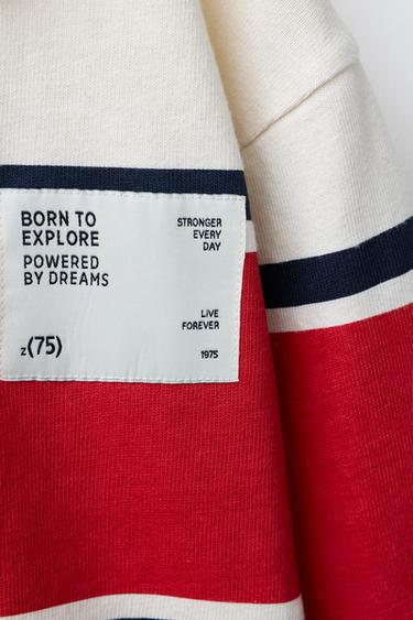 POLO À RAYURES AVEC ÉTIQUETTE - Écru / Rouge de Zara - Image 3