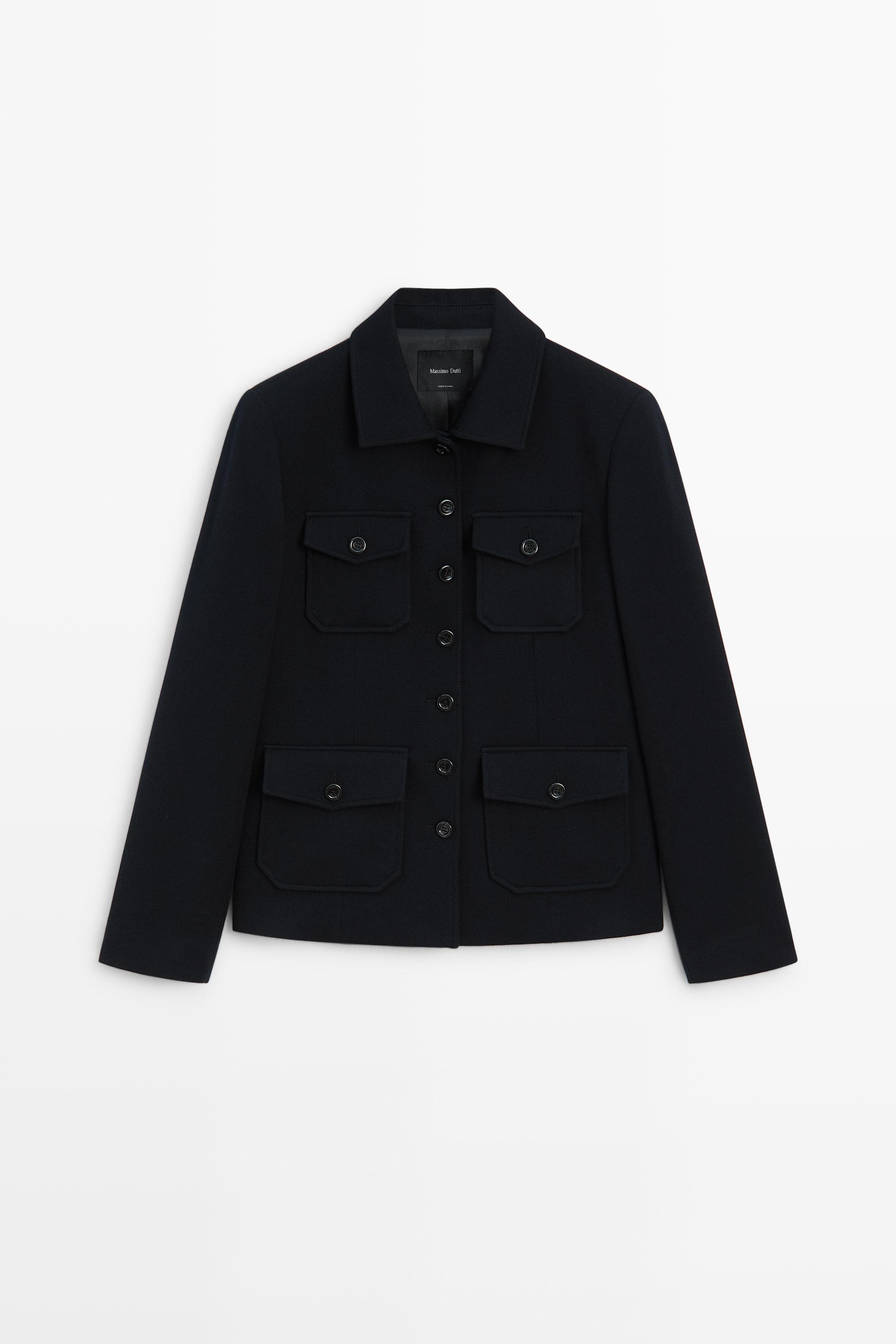 Wool blend jacket with pocket detail