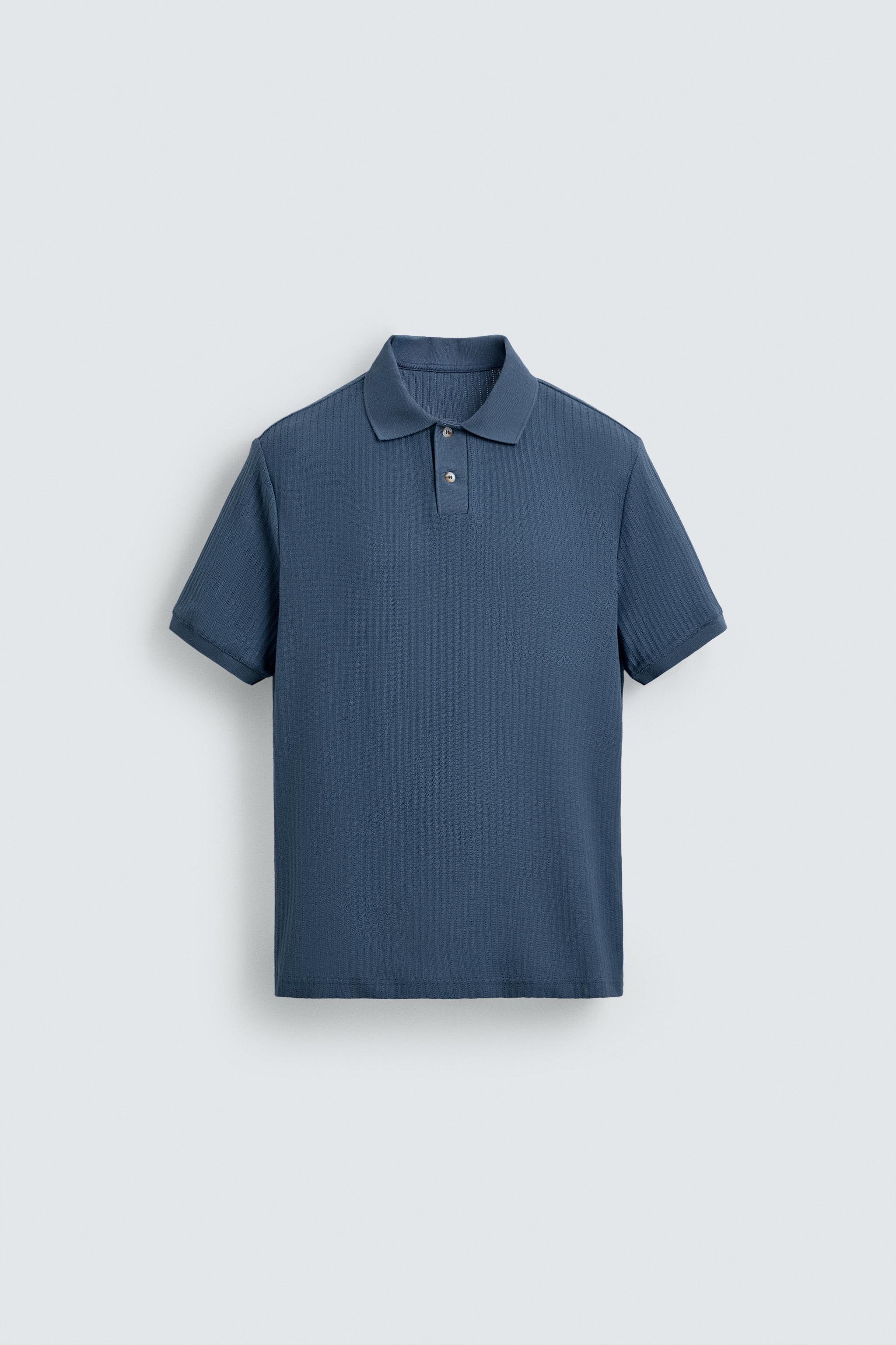 リブ編みレギュラーフィットポロシャツ - ネイビーブルー | ZARA Japan
