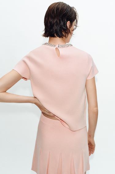 TOP EN MAILLE AVEC FANTAISIE BIJOU - Rose pastel de Zara - Image 4