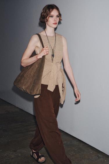 Zaras RUSTISK STICKAD TOPP - SAND/BRUN