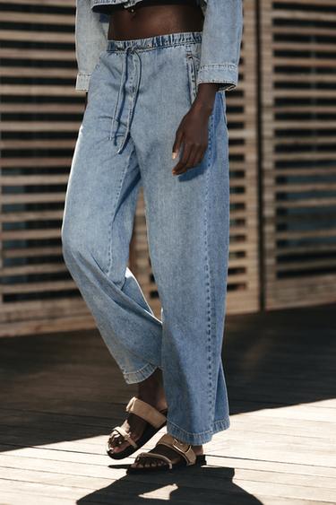 JEANS Z1975 JOGGER WIDE LEG TIRO MEDIO LONG LENGTH - Azul medio de Zara