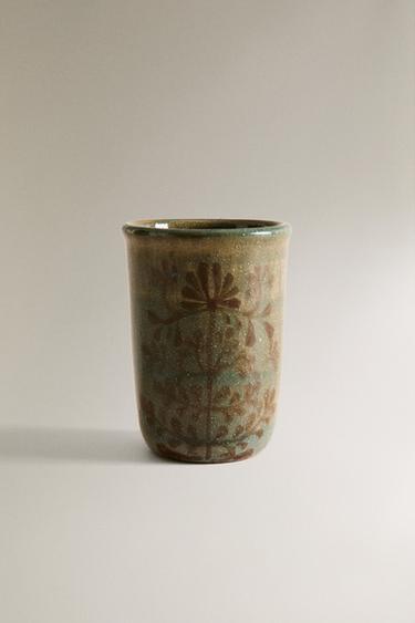 FLORAL CERAMIC TOOTHBRUSH HOLDER - Greens by Zara