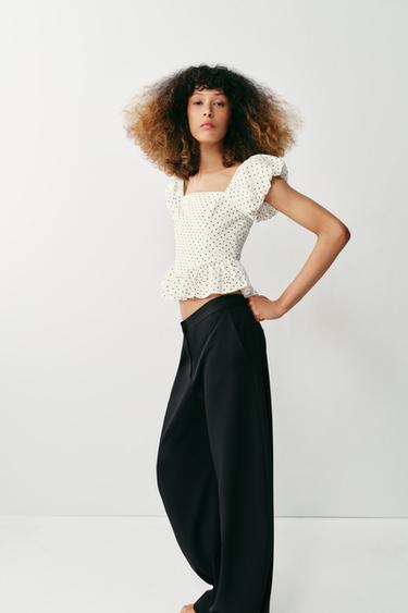 TOP IMPRIMÉ À BRODERIES AJOURÉES - Écru / Bleu marine de Zara - Image 5