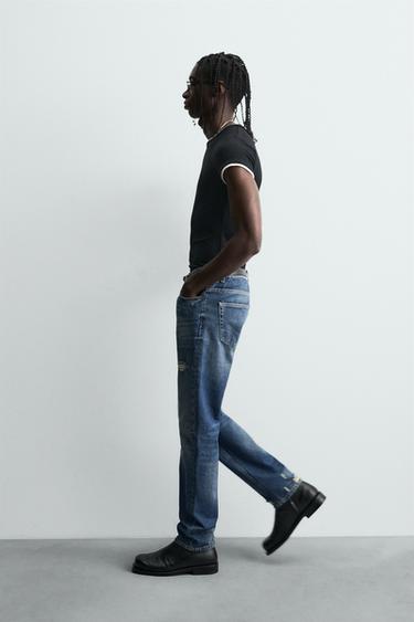 RIPPED SLIM FIT JEANS - Mid-blue by Zara - Image 5