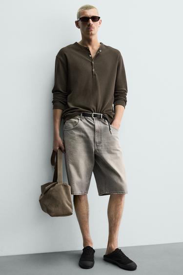 BERMUDA EN DENIM COUPE BAGGY À ÉCLABOUSSURES - Beige de Zara - Image 4