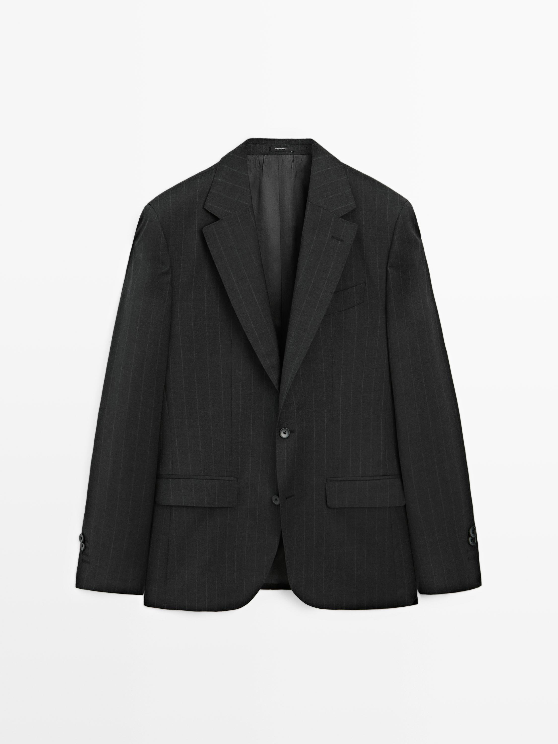 100% cool wool pinstripe suit blazer — Gray