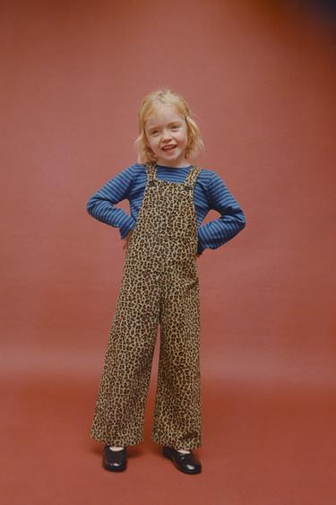 Zara FINE WALED CORDUROY ANIMAL PRINT OVERALLS - Light green