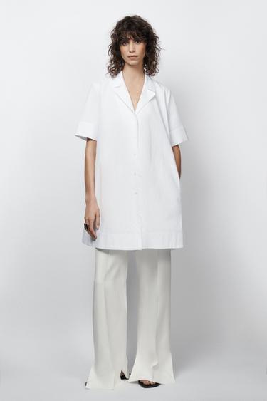 VESTIDO CAMISERO MANGA CORTA ZW COLLECTION - Blanco de Zara - Imagen 0