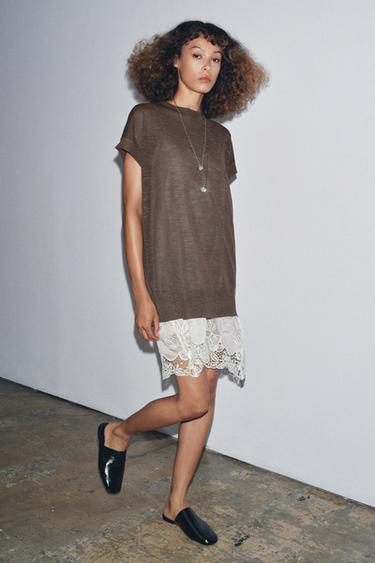 Zara COMBINATION KNIT DRESS - Brown / Taupe