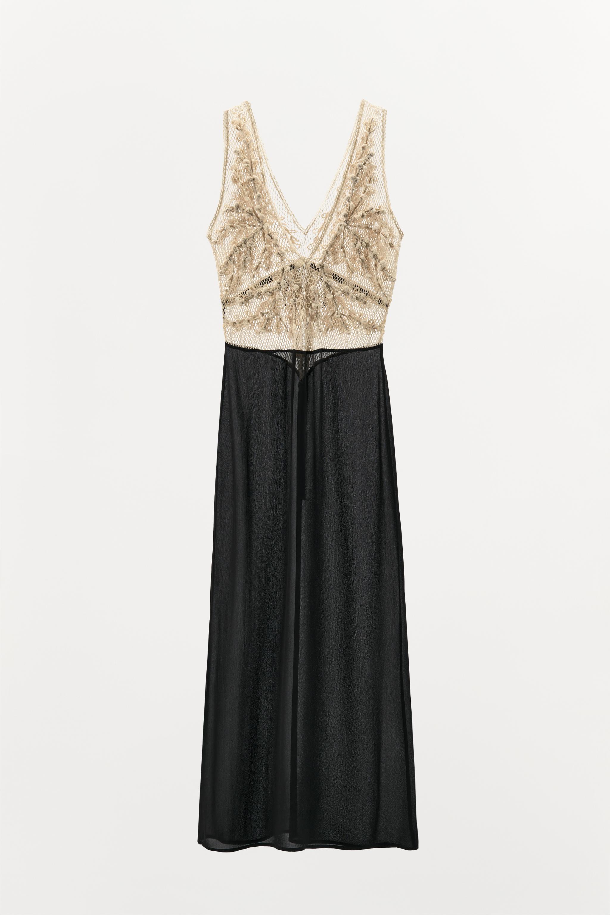 ZARA ビーズ構造のコンビネーションワンピース 7521/523 ビーズ構造のコンビネーションワンピース - ブラック/エクリュ