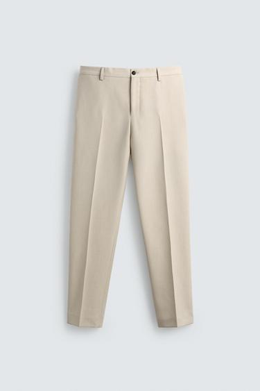 PANTALÓN TRAJE CON LANA - Crudo de Zara