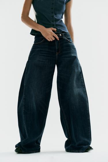 JEAN TRF TAILLE MI-HAUTE À CEINTURE ET PLIS - Bleu marine de Zara