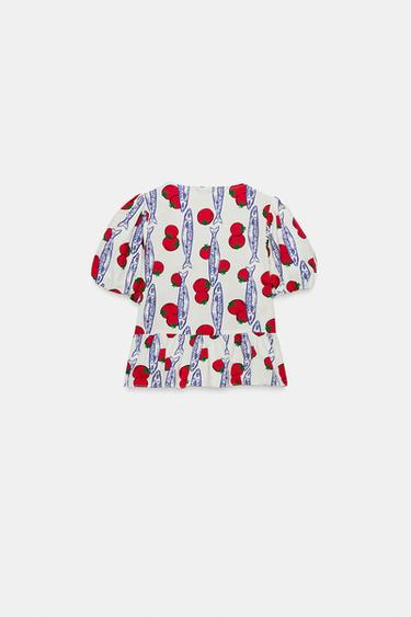 CHEMISE IMPRIMÉE À LACETS - Bleu / Blanc de Zara - Image 6
