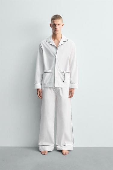 CONJUNTO DE PIJAMA COM DEBRUM EM CONTRASTE EDIÇÃO LIMITADA - Branco da Zara - Imagem 0
