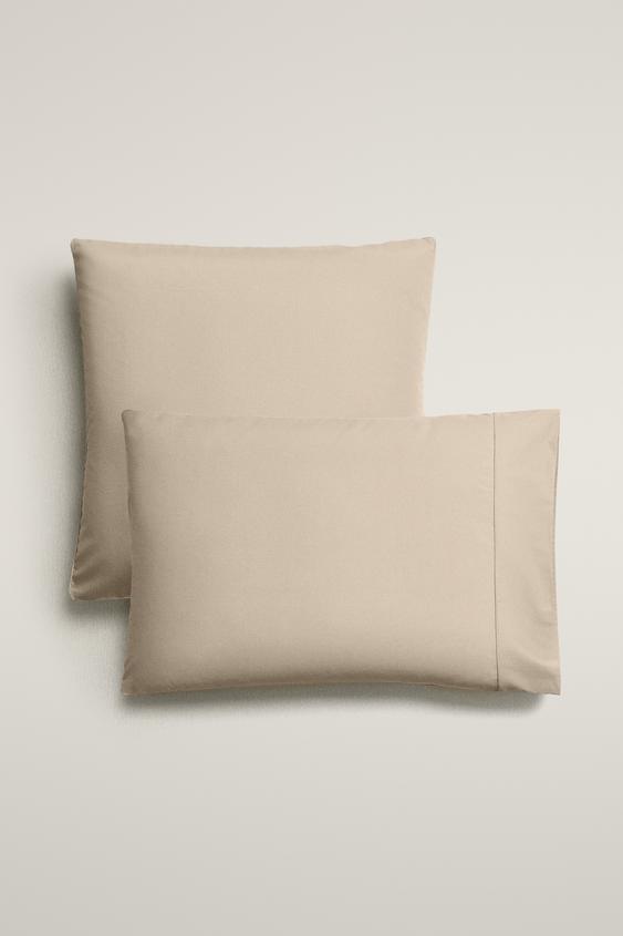 (300 THREAD COUNT) COTTON PERCALE PILLOWCASE - Beige by Zara - Image 0