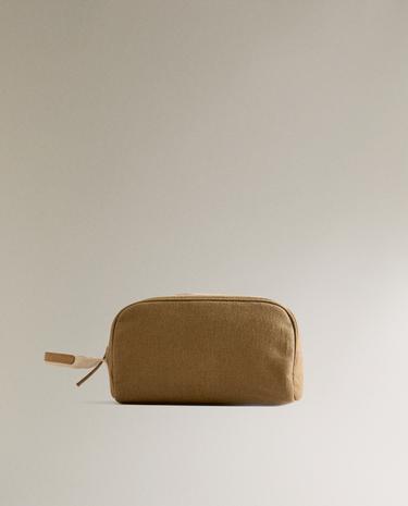 MINIMALIST WASH BAG WITH LEATHER DETAIL - Khaki Green by Zara - Image 0