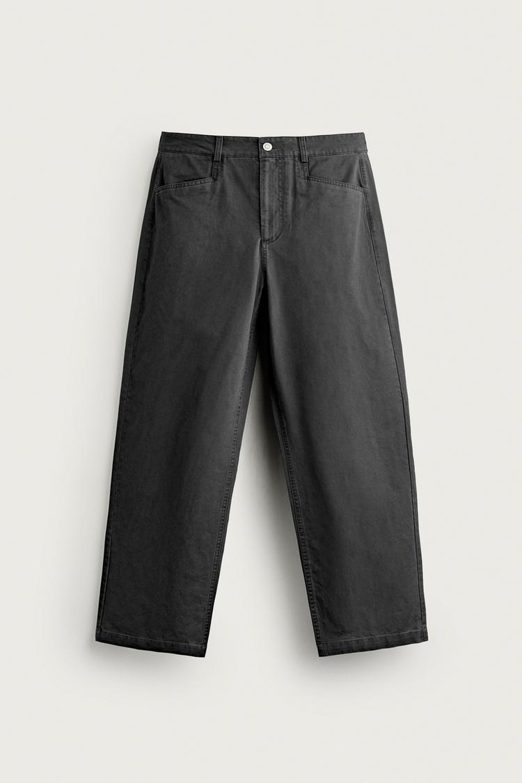 WASHED STRAIGHT-FIT CHINO PANTS — Gray