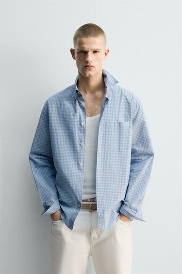 قميص مربعات إصدار محدود - سماوي الخاص بـ Zara