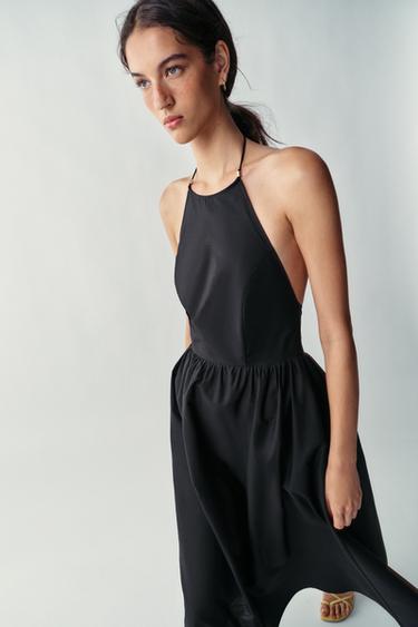 MIDI POPELINE JURK - Zwart van Zara