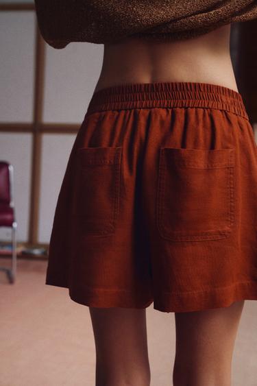 LINEN BLEND BERMUDA SHORTS WITH ELASTIC WAIST - Russet by Zara