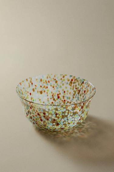 MULTICOLOURED SPECKLED GLASS BOWL - Blue green by Zara