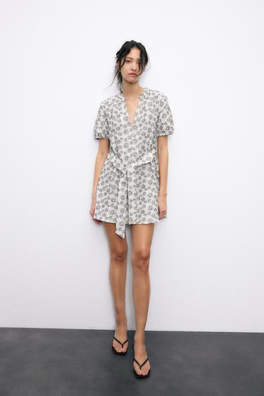 EMBROIDERED MINI DRESS - White / Grey by Zara - Image 0