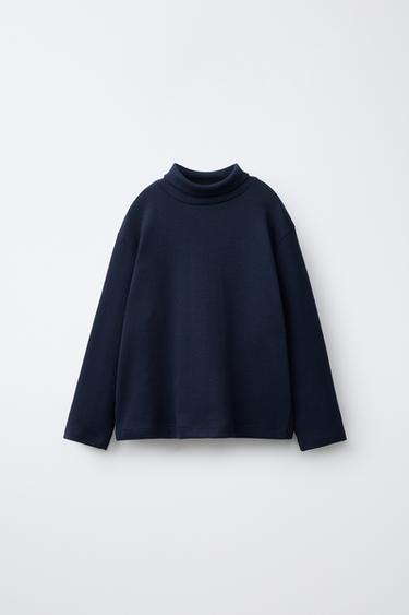 CAMISETA CUELLO VUELTO LISA - Marino de Zara