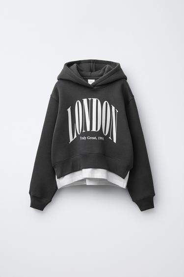 SUDADERA DOBLE BAJO CAPUCHA VARSITY - Gris antracita de Zara